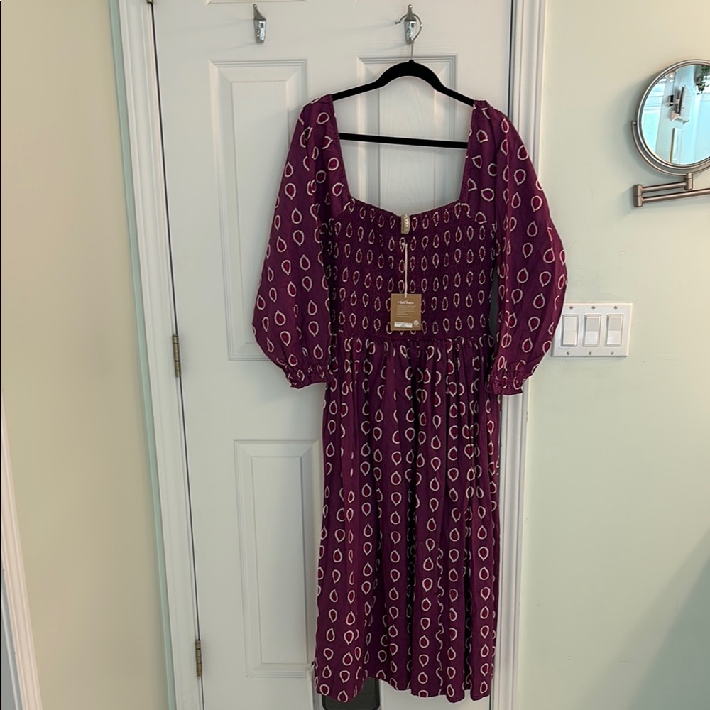 Mata Traders Red Smocked Sundress with Bishop Sleeves